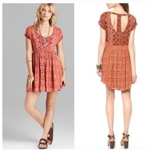 Free People Orange Tribal Sundown Open Back Dress